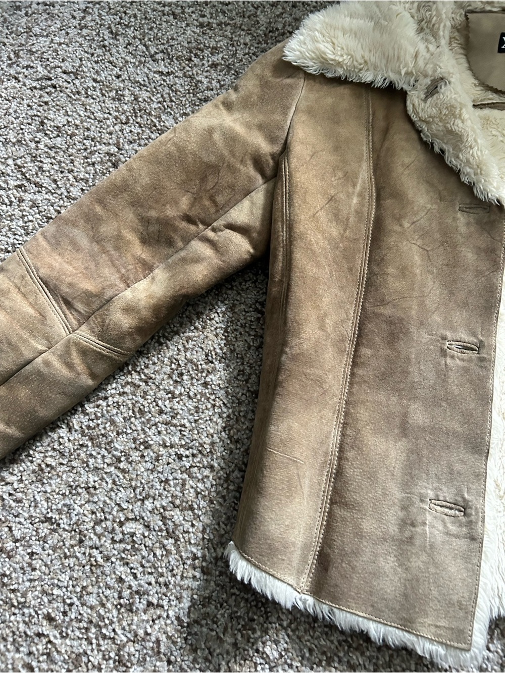 XOXO Tan Suede Jacket with Cream Faux Shearling - Picture 4 of 4